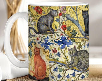 Medieval Cat Mug: Gothic Art, Funny Witchy Coffee Cup