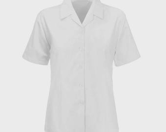 Blusa de manga corta con cuello tipo solapa para niñas, camisas de uniforme escolar elegantes para niños.