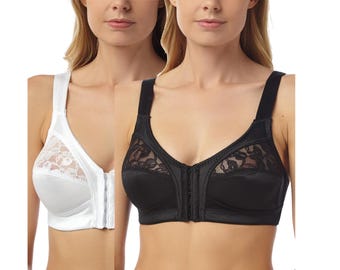 Women's Front Fastening Bra, Non-Wired Firm Control Soft Cup Satin Comfy Bra