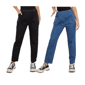 Womens Elasticated Waist Jeggings, Ladies Denim Comfy Straight Fit Stretch Mom Jeans Trousers