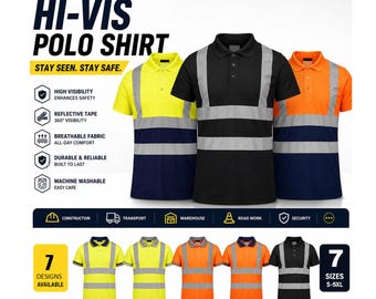 High Visibility Polo Shirt Reflective Tape Safety Security Workwear