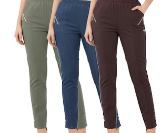 BSBAAA FASHIONS® Dames Cherry Berry Plain Cropped 3/4 lengte broek stretch fit elastische taille zomer korte broek plus size UK 8-26, Wit, 46