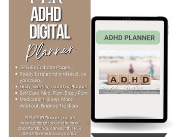 PLR, Resell, ADHD Planner, ADHD Digital Planner, Canva Planner Template, Editable Planner, Daily, Weekly, Monthly Planner, Printable