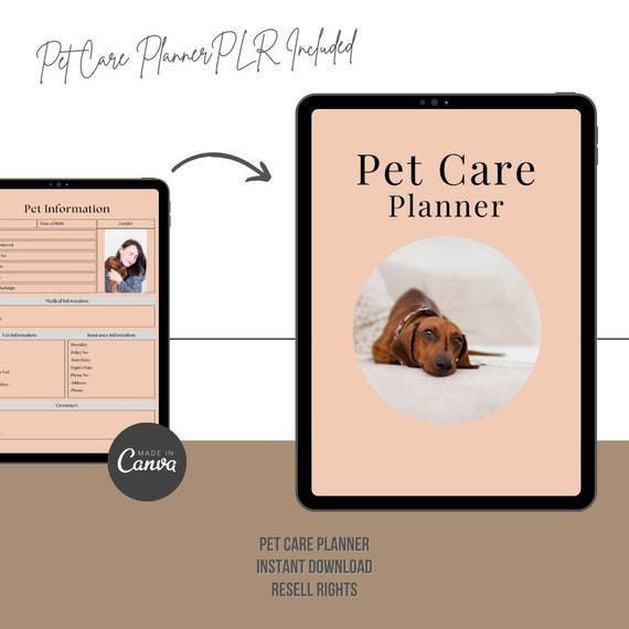 Pet Care Planner , PLR Planner printable | Commercial Use Planner | Pet Planner Editable Template, Canva Template