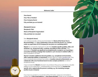 Professional Reference Letter Template(Customizable, Digital Download).