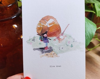 Carte de voeux aquarelle "The Snail's Snack"