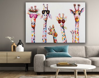 Abstract Giraffe Oil Painting on Canvas, Original Custom Colorful Animal Painting, Giraffe Art, Animal Art, Street Art