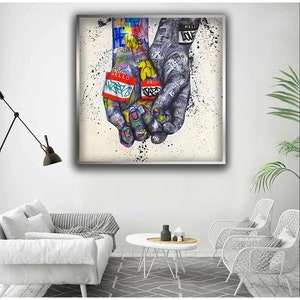 Double Hand Canvas, Graffiti art canvas, Banksy wall art, graffiti canvas painting, hands canvas print, pop art, canvas decor