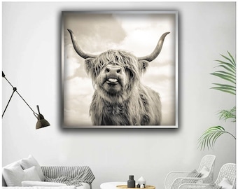 Highland Kuh - Büffel Rind, Bulle Leinwanddruck Schottische Leinwand, Dekor gerahmte Tierleinwand Kunst, moderner Druck Highland Kuh Leinwand
