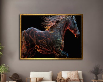 カラフルな馬の絵、茶色の馬の壁アート、カラフルな馬のキャンバス、馬