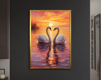 Swan Canvas Art Print, Two pairs of beloved swans Wall Art, Modern Decor Ideas with Different Frame Options for Your Home and Office
