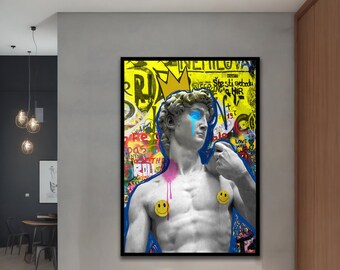 David Sculpture Colorful Graffiti Canvas Print, Sculpture,Graffiti art, Modern Decor Ideas for Home and Office with Different Frame Options
