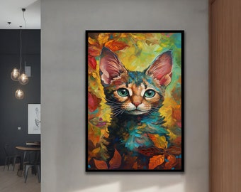 Colorful Cat Canvas, Cat wall decor, Animal Art, With different frame options for your home and office Modern Decor Ideas