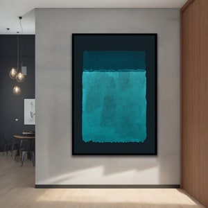 Tela astratta verde scuro-turchese di Mark Rothko, tela mista colorata, arte murale incorniciata per la tua casa e il tuo ufficio, arte minimalista moderna
