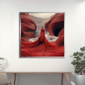 Woman in red dress canvas painting, Abstract Woman Wall Art,  Modern Decor Ideas for Home and Office with Different Frame Options