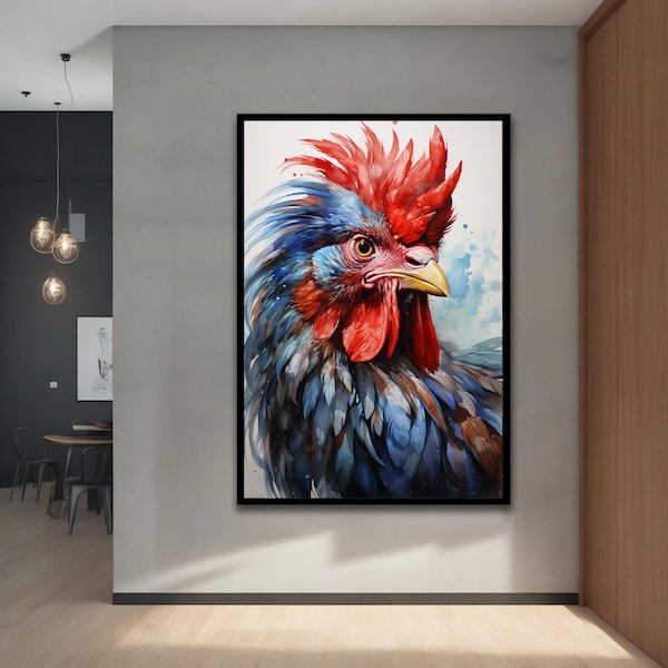 Haan canvas schilderij, kip, vogel, dierendecor, moderne decorideeën met verschillende frameopties voor thuis en op kantoor