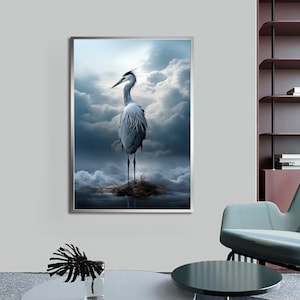 Gray heron bird Canvas painting, Animal Wall Art, Bird Decor, With different frame options for your home and office Modern Decor Ideas