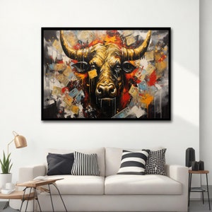 Bull Portrait Prints Wall Art, Matador Bull Fighting Canvas, Animal Poster, Farmer art, Colorful bull, Highland cow, Big bull art