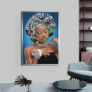 African Fancy Woman portrait canvas painting, Abstract Woman Wall Art, Modern Decor Ideas for Home and Office with Different Frame Options