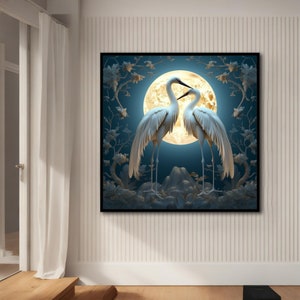 Storks in love canvas painting, Stork Bird Living Room Decor