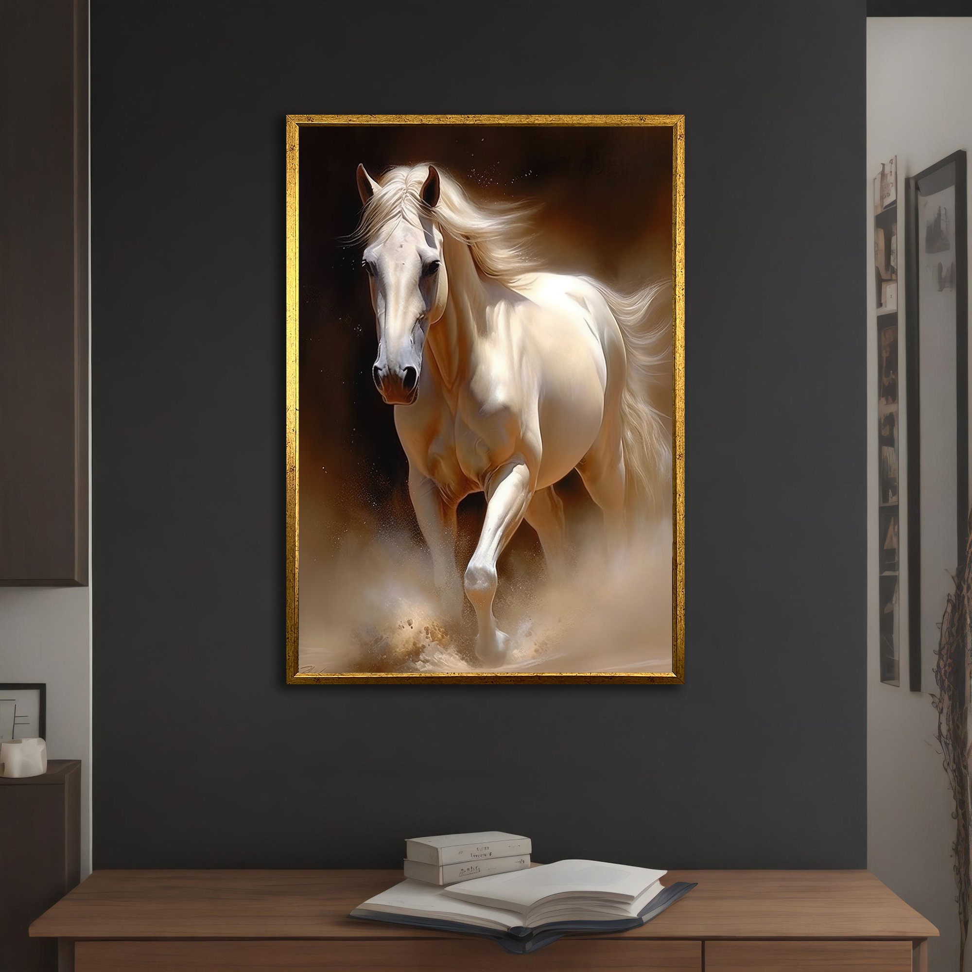 Horse Canvas Painting, White Horse Canvas Wall Art, Modern Decor Ideas ...