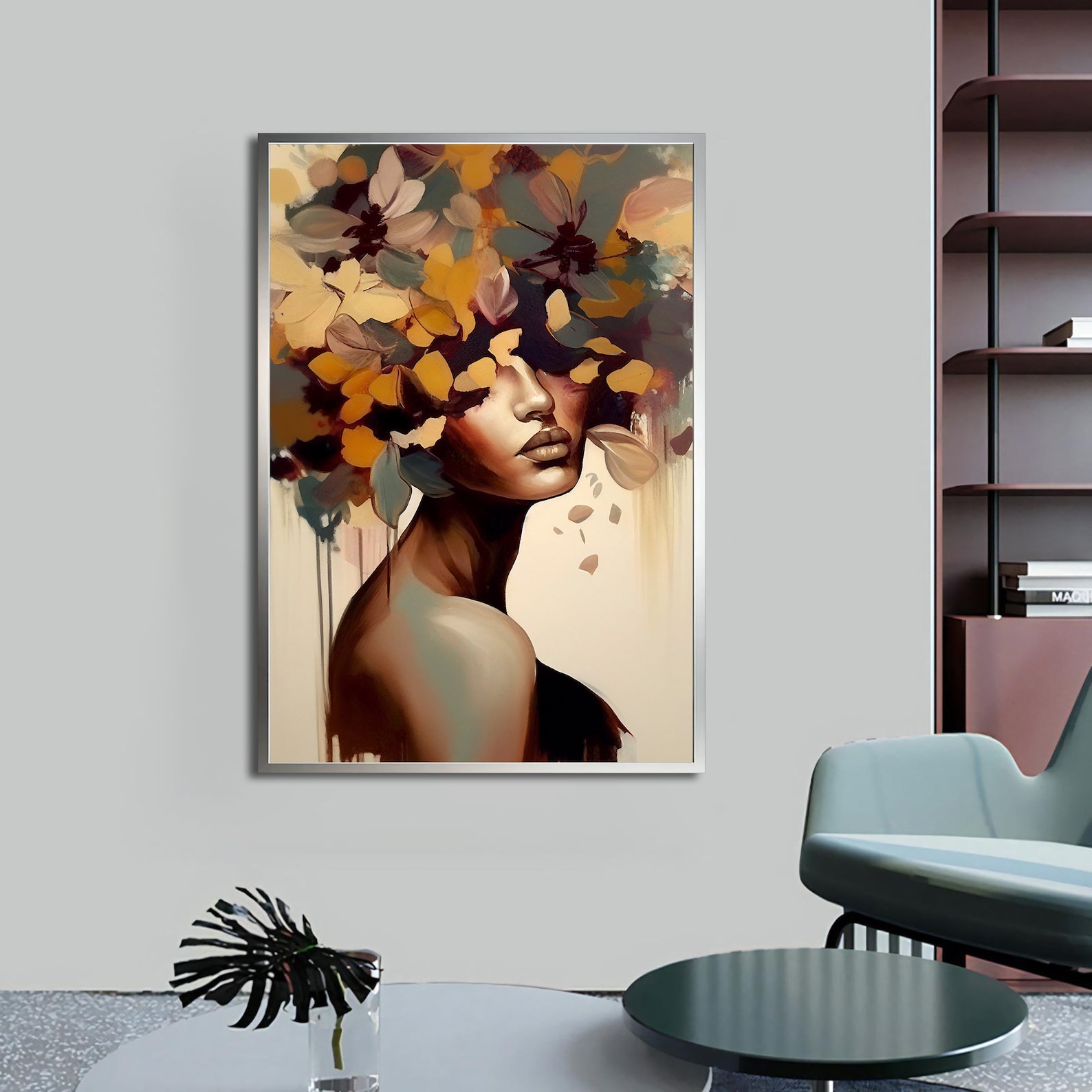 Floral Woman Portrait Canvas Painting, Abstract Woman Wall Art, Modern ...