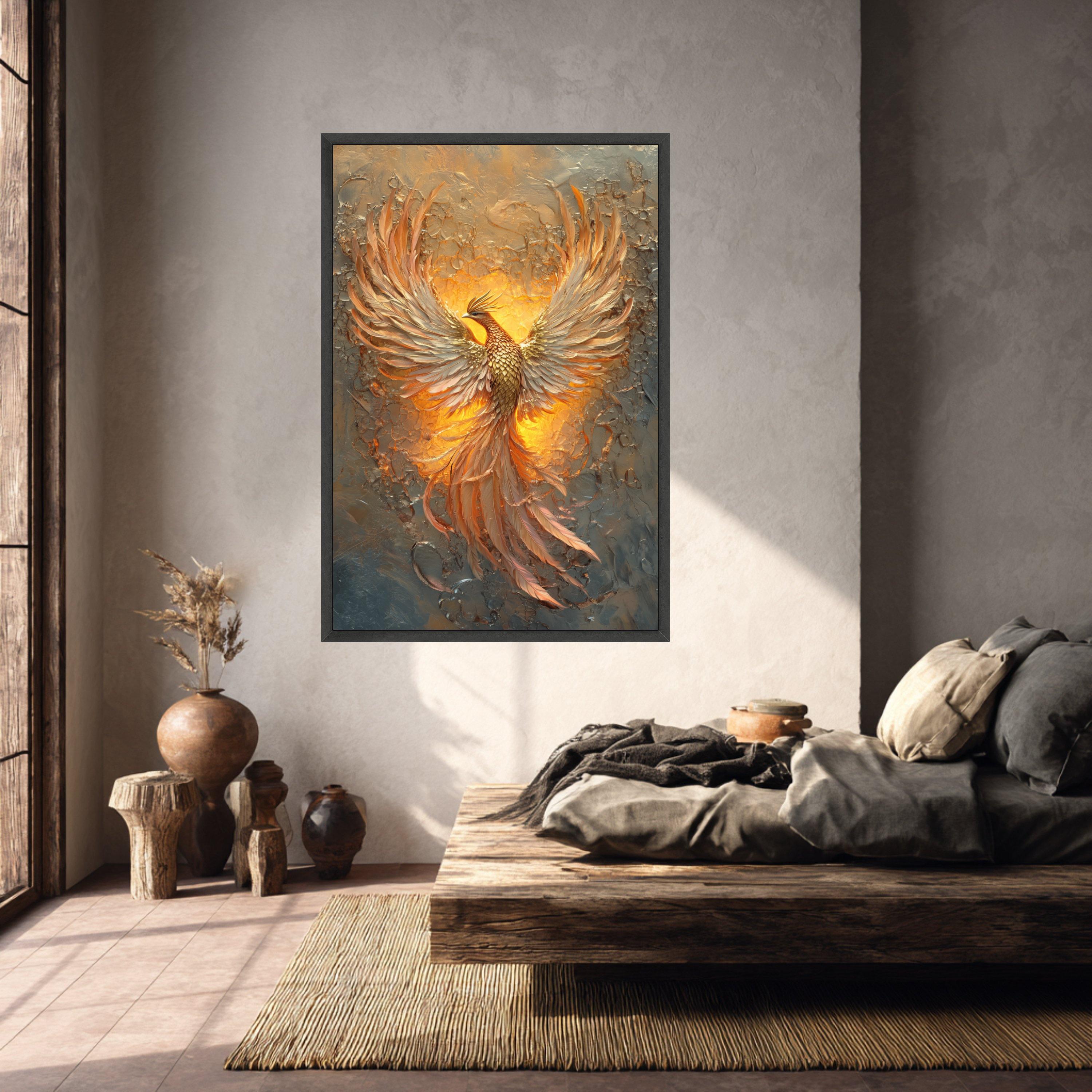 Majestic Phoenix Rising Canvas Wall Art, Fiery Bird Abstract Painting ...