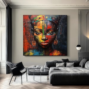 African aboriginals woman canvas painting, red painted african american woman, ethnic wall decor, black woman poster