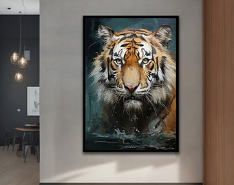 Lienzo de tigre, arte de pared en lienzo de tigre, con diferentes opciones de marcos para su hogar y oficina, ideas de decoración modernas