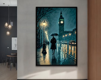 London Painting, Oil Painting Original, London Street Painting, City Painting Wall Art, City Painting, Extra Large Wall Art