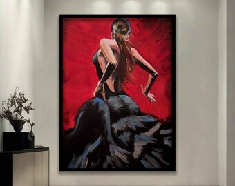 Spanish dancer woman canvas, flamenco girl art, old style spanish wall art, woman  canvas print