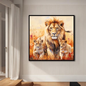 Lion Canvas, Lions cubs, lion famil, Art Print,Home Gift,canvas, Lion Animal,Wall Decor, Decor,  Wall Art,  framed lion painting