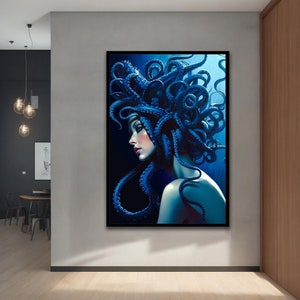 Woman with Octopus Hair Art Print, Sea Wall Decor, Sea Themed Painting, woman canvas, surreal art