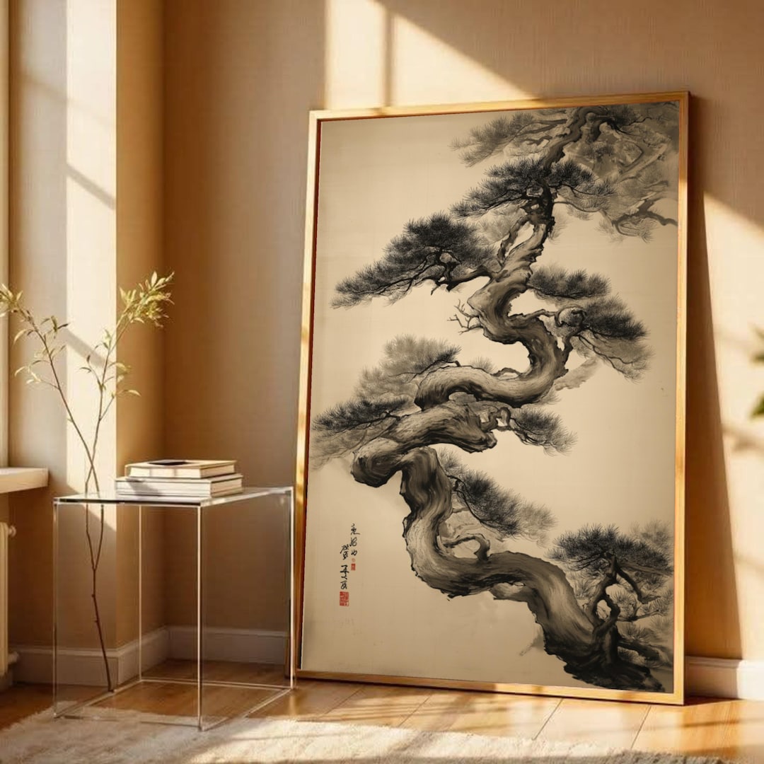 Traditional Japanese Pine Tree Canvas, Ink Wash Art Wall Decor, Asian ...