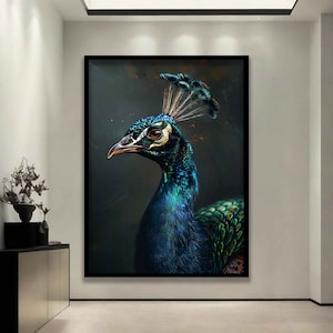 Blue Peacock Canvas Print, Animal Kingdom Wall Decor, Ready to Hang Artwork