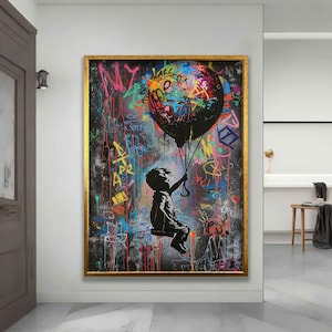 Stampa su tela di Banksy Balloon, poster di palloncini, opera d'arte murale, decorazione pronta da appendere