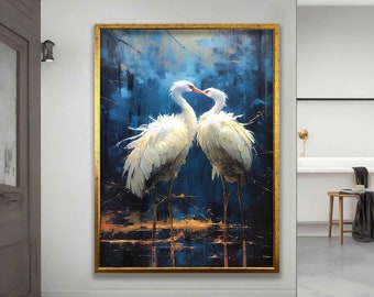 Storks on canvas, animal art, white stork pair canvas print, framed stork painting, stork home decor