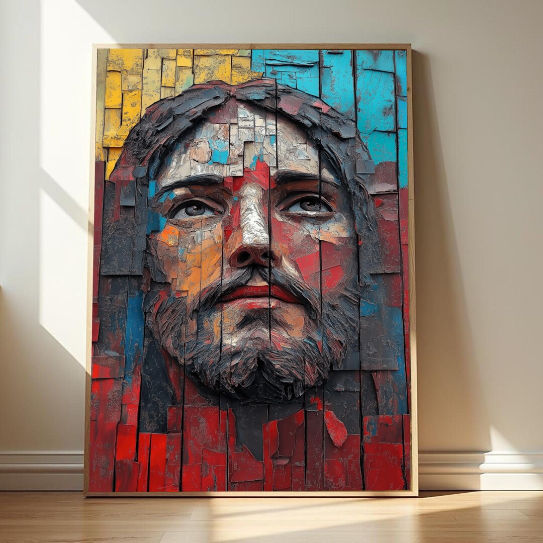 Modern Textured Jesus Face Canvas Wall Art, Religious Portrait Painting ...