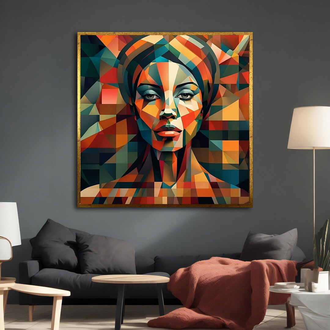 Colourful Woman Portrait Canvas Painting, Abstract Woman Wall Art