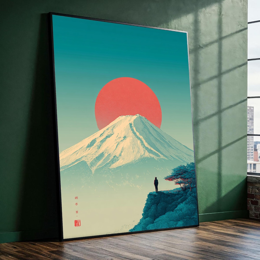 Majestic Mount Fuji Canvas Wall Art, Japanese Landscape Painting, Red ...