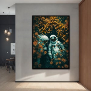 Astronaut Painting, Flowers and Astronauts, Astronaut Couple, Astronaut Canvas, Astronaut Home Decor, Nasa Art, Creative Modern Art.