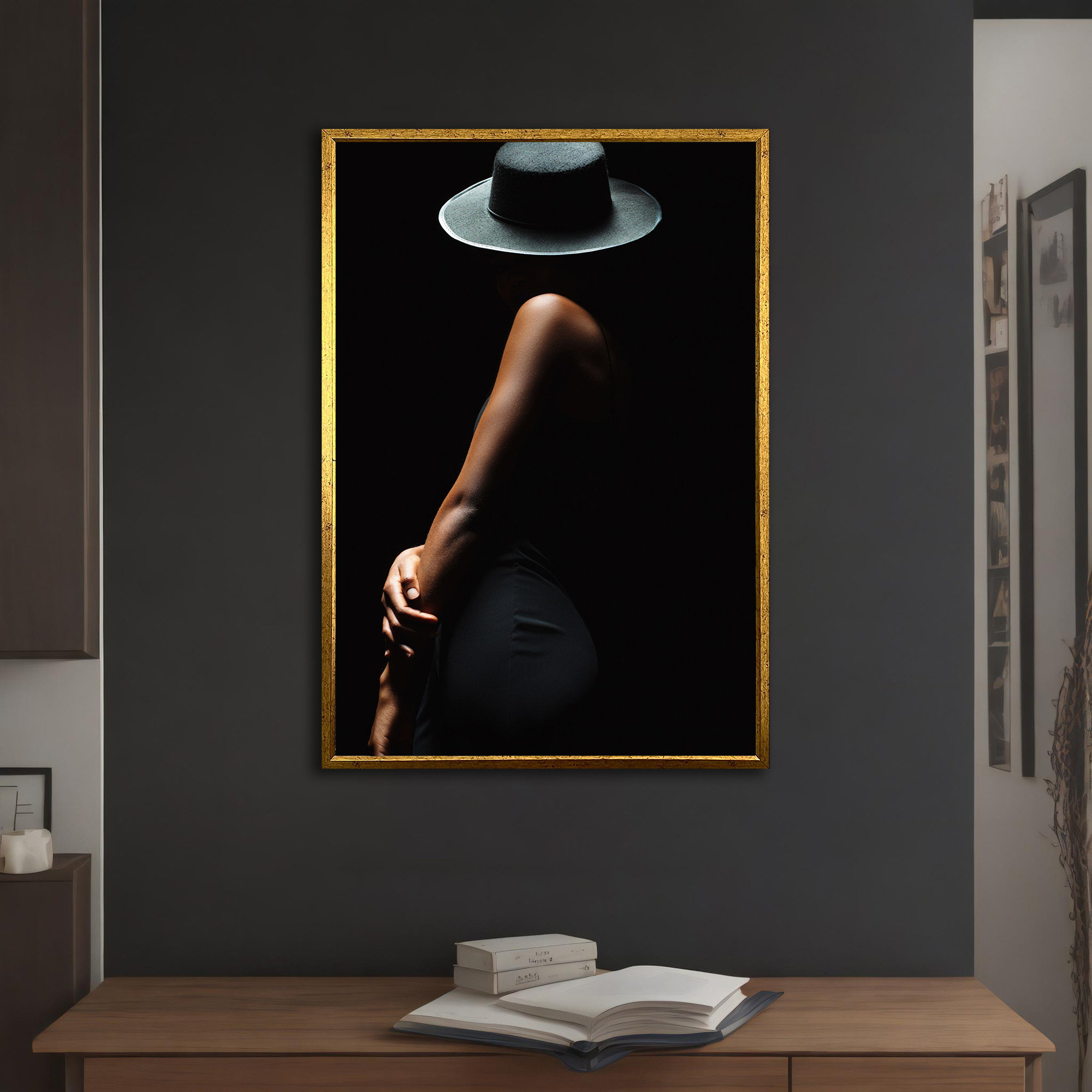 Mysterious Woman in Black Hat Art Print, Abstract Woman Wall Art ...