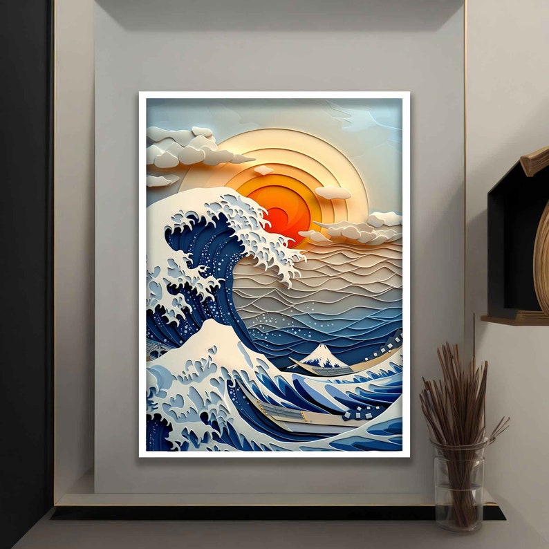 Povitrulya Kreuzstich-Set „The Great Wave Off Kanagawa“ – 25,7x37,8 Cm, 18 Farben, Mit Aida-Stoff & Garn