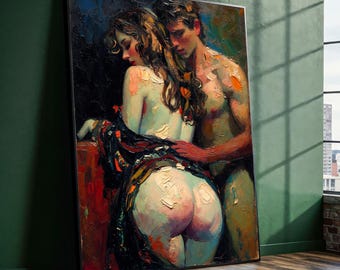 Romantic Embrace, Sensual Couple Canvas, Modern Figurative Art, Textured Impasto Painting, Intimate Wall Decor, Bedroom Canvas Art
