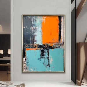 Orange and Blue Canvas Painting, Abstract Wall Art, Contemporary Artwork, Blue Art Print, Wall Decor