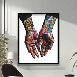 Couple Holding Hands Graffiti Painting, Lovers Holding Hands Art Canvas, Lovers Holding Hands Wall Decor, Couple Gift