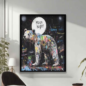 Graffiti Bear Canvas Art, Urban Street Style Wall Art, Colorful Pop Art Bear