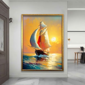 Ship at sunset canvas wall art, ship poster, boat poster, ship canvas painting, ship print
