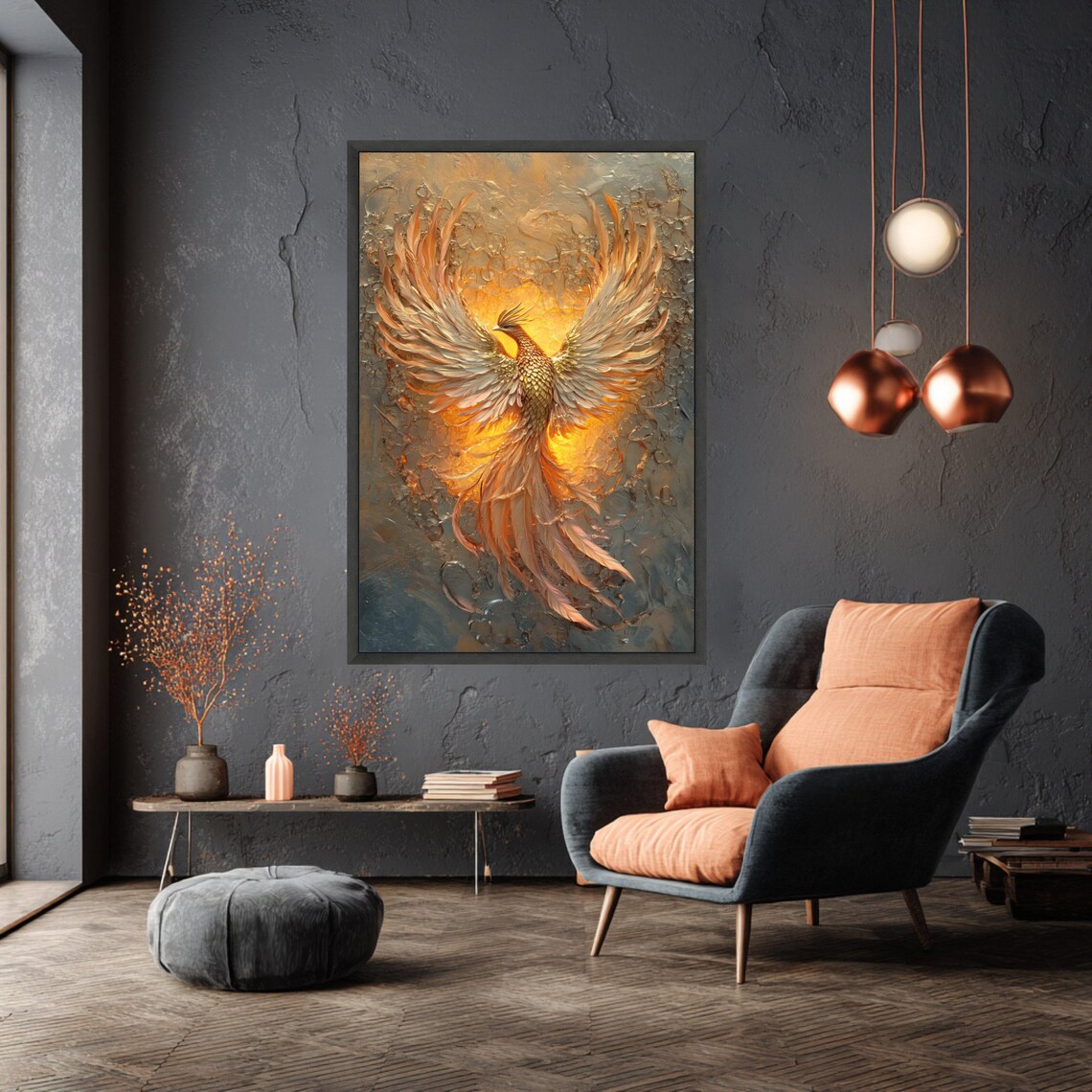 Majestic Phoenix Rising Canvas Wall Art, Fiery Bird Abstract Painting ...