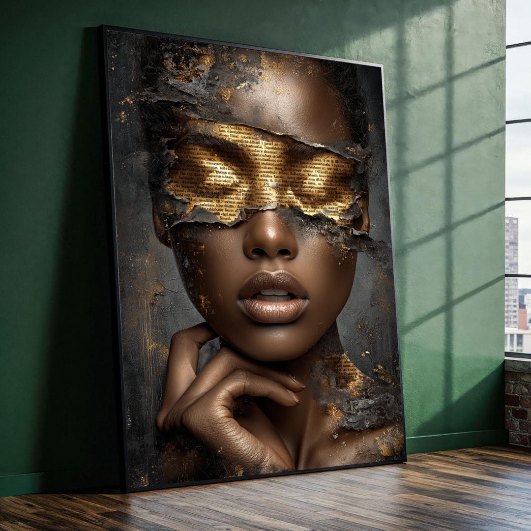 Abstract Woman Portrait Canvas, Gold Textured Art, Mixed Media Wall Art ...